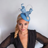 Light cornflower blue pearl fascinator hat - House of Hats