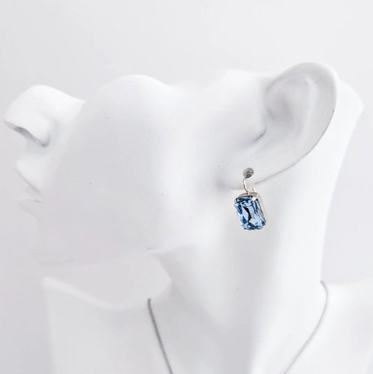 Light dusty blue crystal silver emerald cut drop earrings - House of Hats