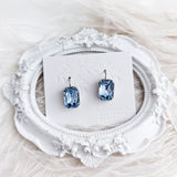 Light dusty blue crystal silver emerald cut drop earrings - House of Hats