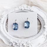 Light dusty blue crystal silver emerald cut drop earrings - House of Hats