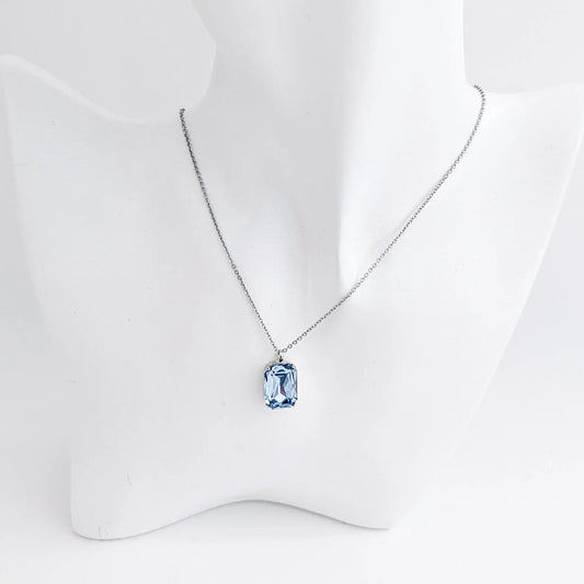 Light dusty blue crystal silver emerald cut necklace - House of Hats