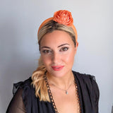 Light orange flower padded velvet headband fascinator - House of Hats