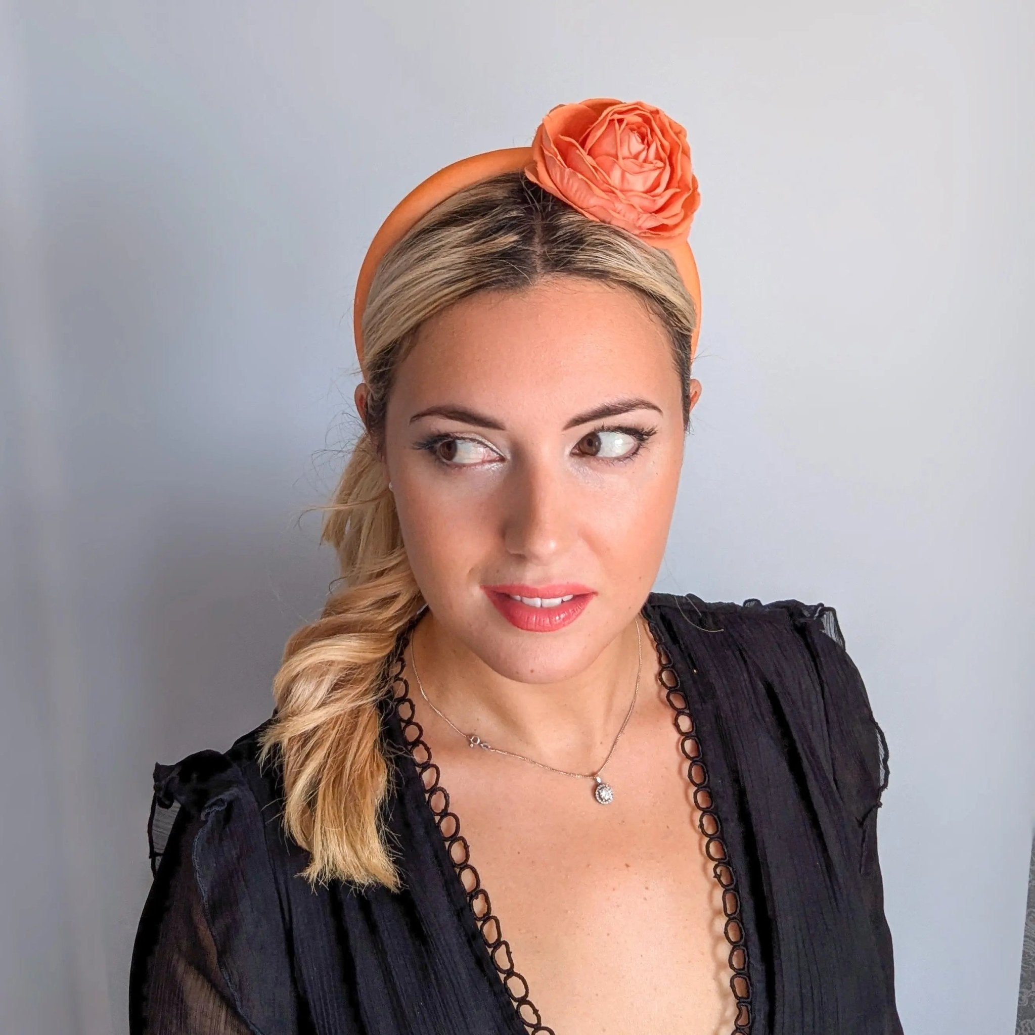 Light orange flower padded velvet headband fascinator - House of Hats