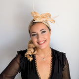 Light peach crystal feather fascinator hat - House of Hats
