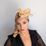 Light peach crystal feather fascinator hat - House of Hats
