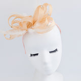 Light peach crystal feather fascinator hat - House of Hats