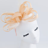 Light peach crystal feather fascinator hat - House of Hats