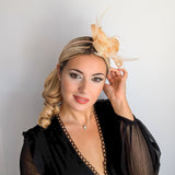 Light peach crystal feather fascinator hat - House of Hats