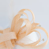 Light peach crystal feather fascinator hat - House of Hats