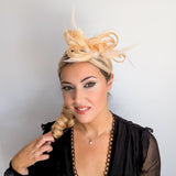 Light peach crystal feather fascinator hat - House of Hats