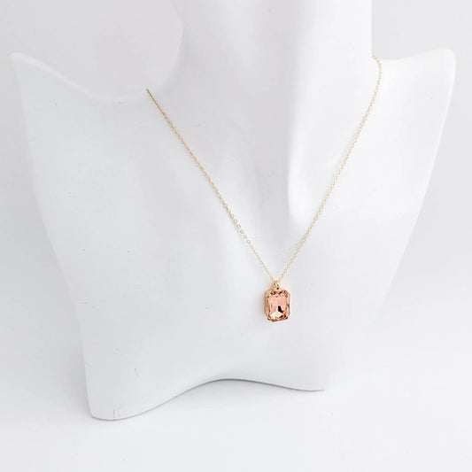 Light peach crystal gold emerald cut necklace - House of Hats