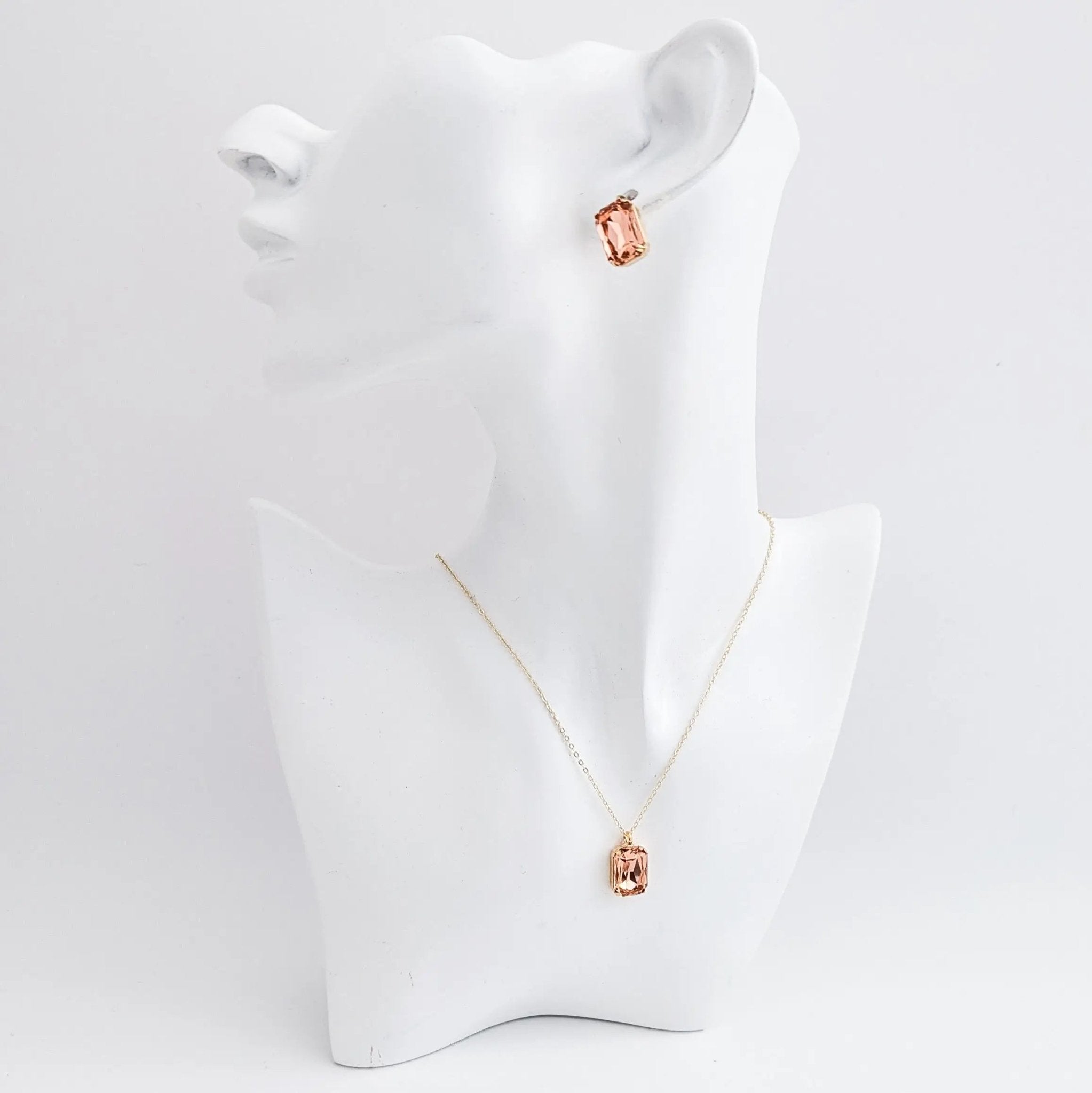 Light peach crystal gold emerald cut necklace - House of Hats