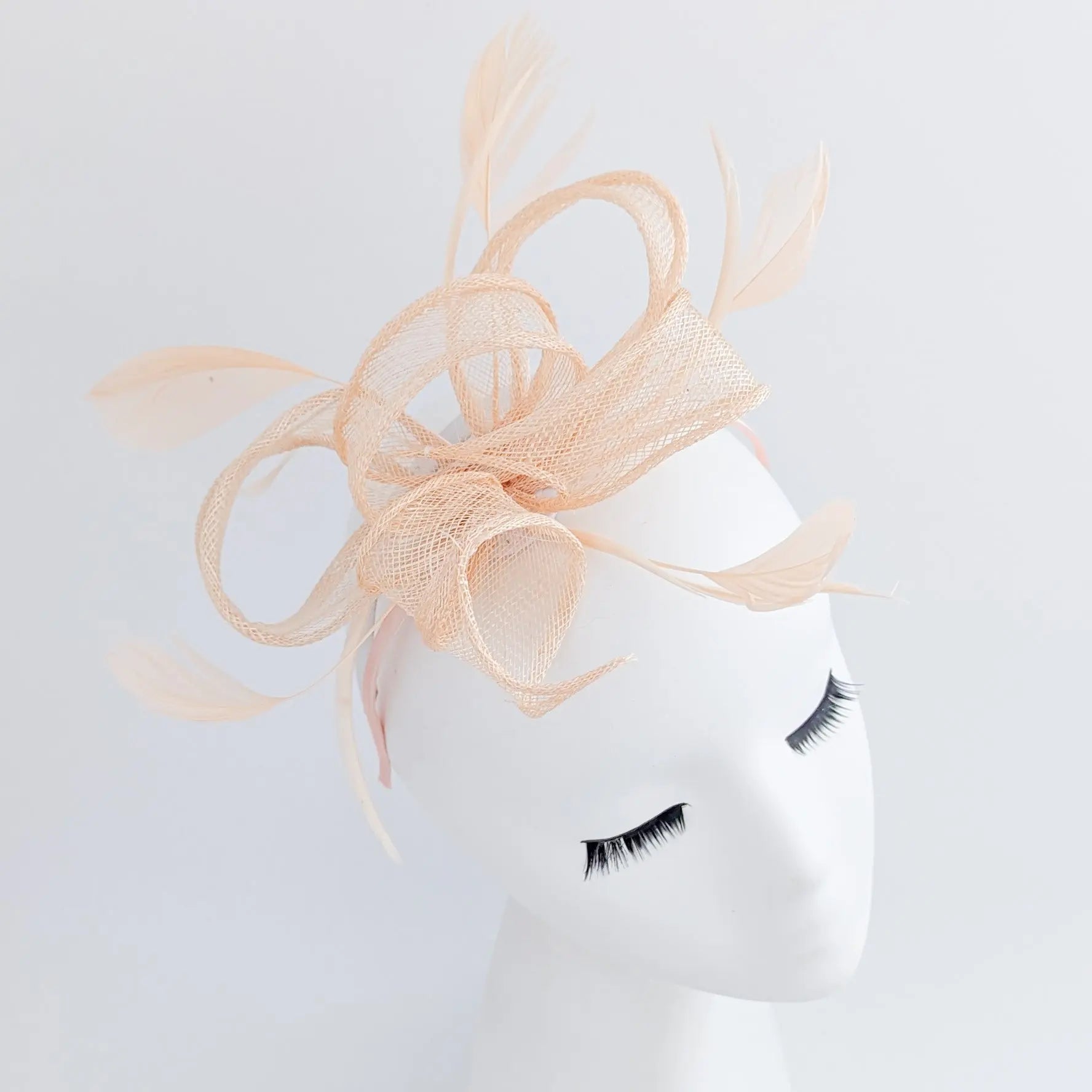 Light peach feather fascinator hat - House of Hats