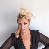 Light peach feather fascinator hat - House of Hats