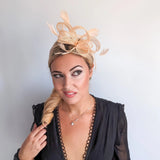 Light peach feather fascinator hat - House of Hats