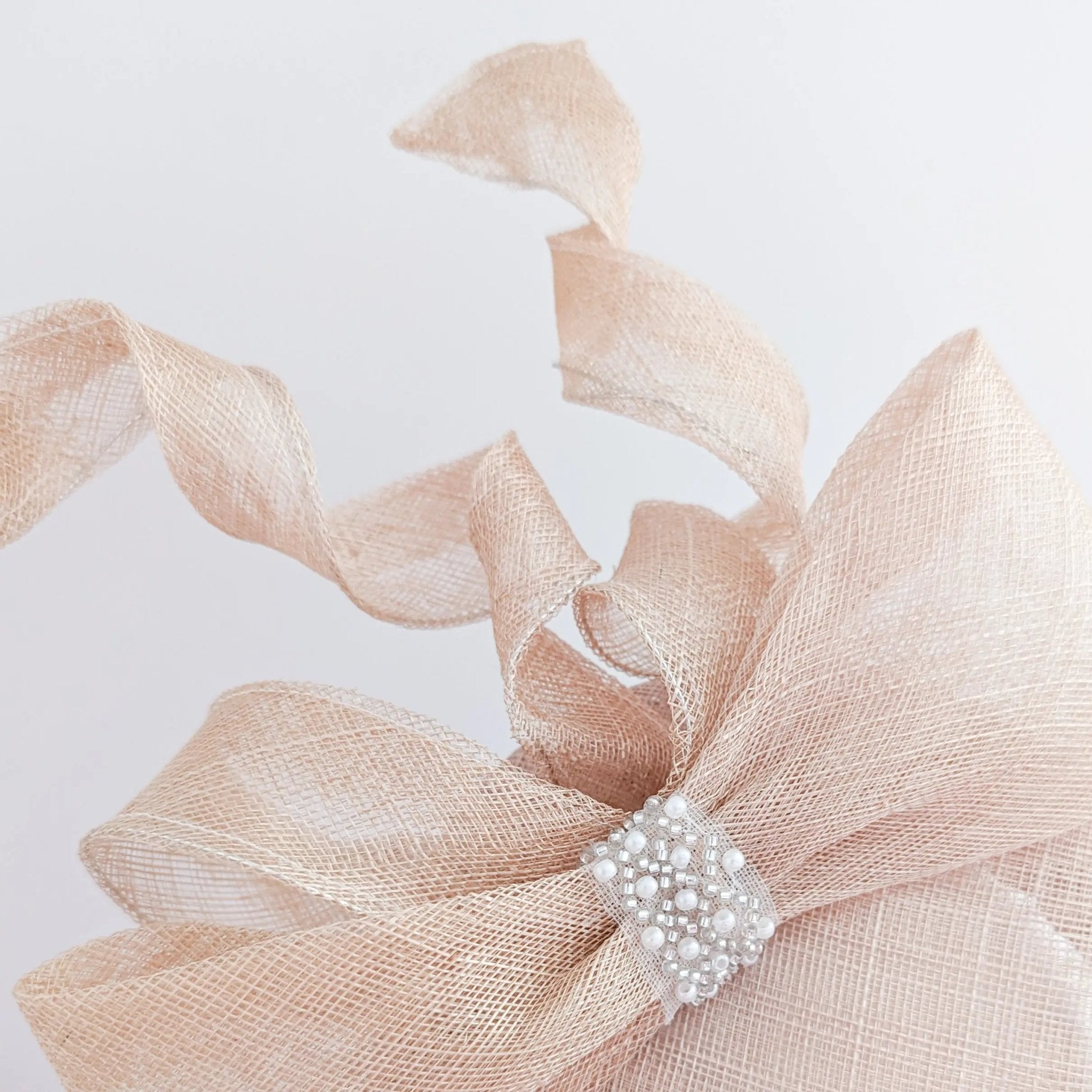 Light peach pink crystal bow fascinator hat - House of Hats