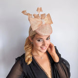 Light peach pink crystal bow fascinator hat - House of Hats