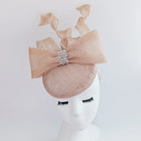 Light peach pink crystal bow fascinator hat - House of Hats
