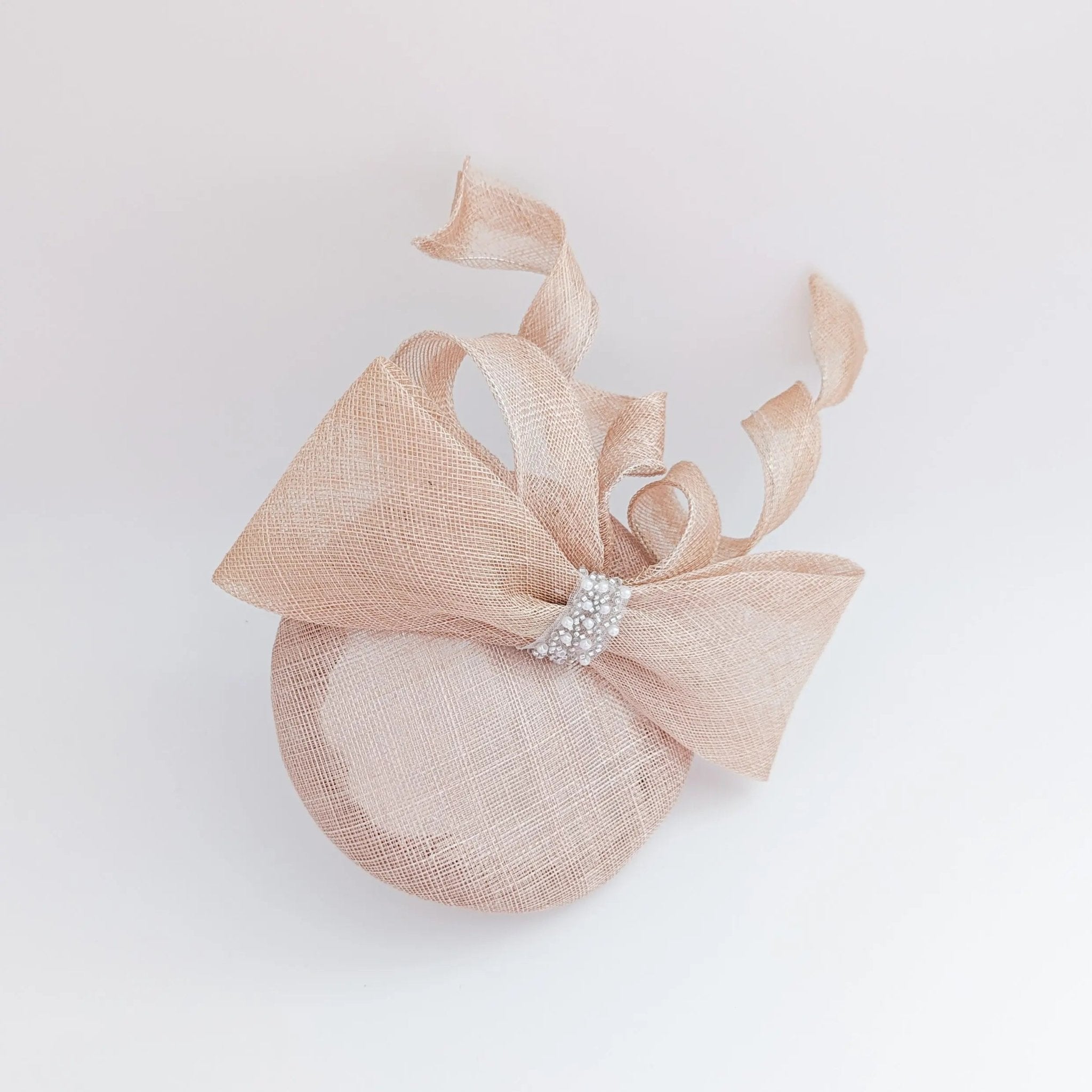 Light peach pink crystal bow fascinator hat - House of Hats