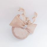 Light peach pink crystal bow fascinator hat - House of Hats