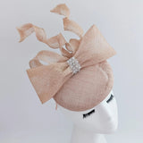 Light peach pink crystal bow fascinator hat - House of Hats