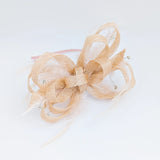 Light peach pink crystal feather fascinator hat - House of Hats