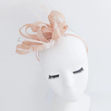 Light peach pink crystal feather fascinator hat - House of Hats