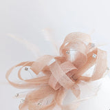 Light peach pink crystal feather fascinator hat - House of Hats