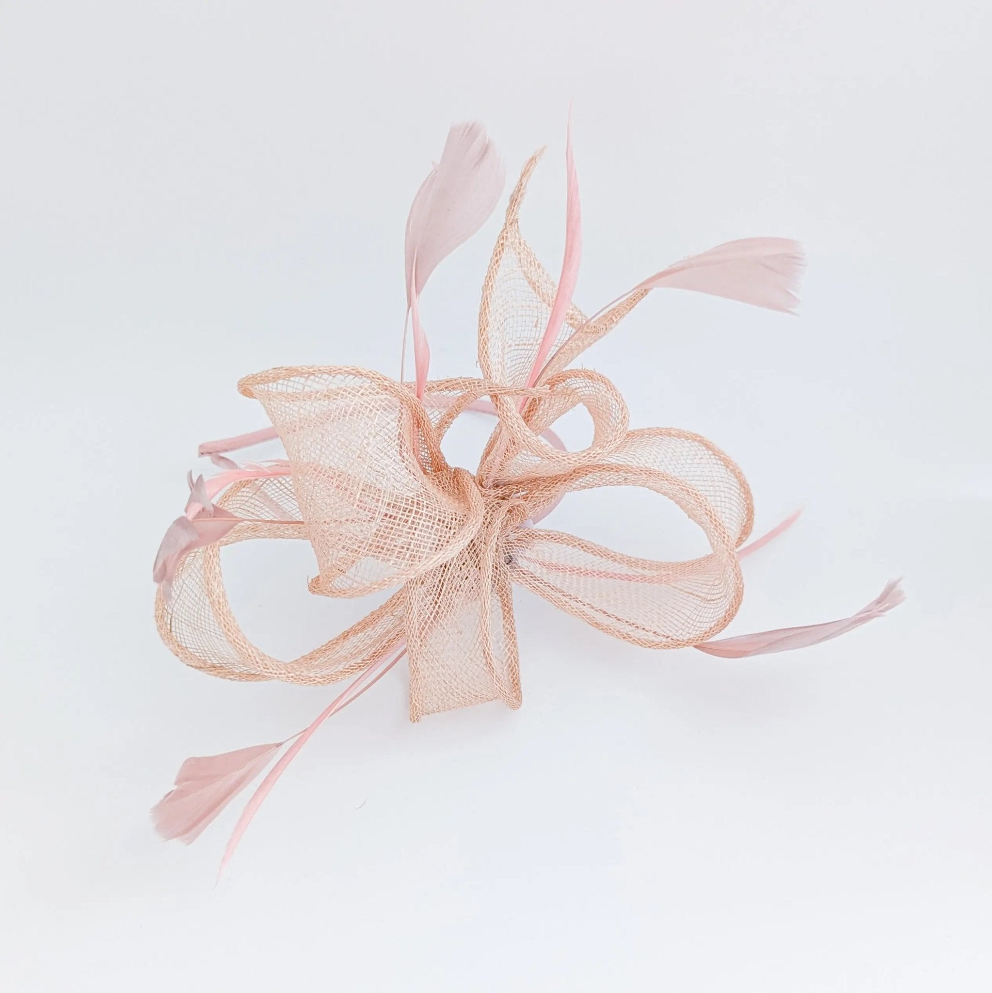 Light peach pink feather fascinator hat - House of Hats