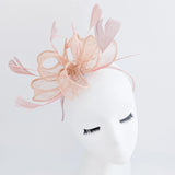 Light peach pink feather fascinator hat - House of Hats
