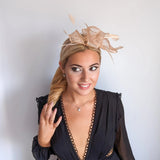 Light peach pink feather fascinator hat - House of Hats
