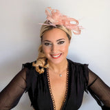 Light pink crystal feather fascinator hat - House of Hats