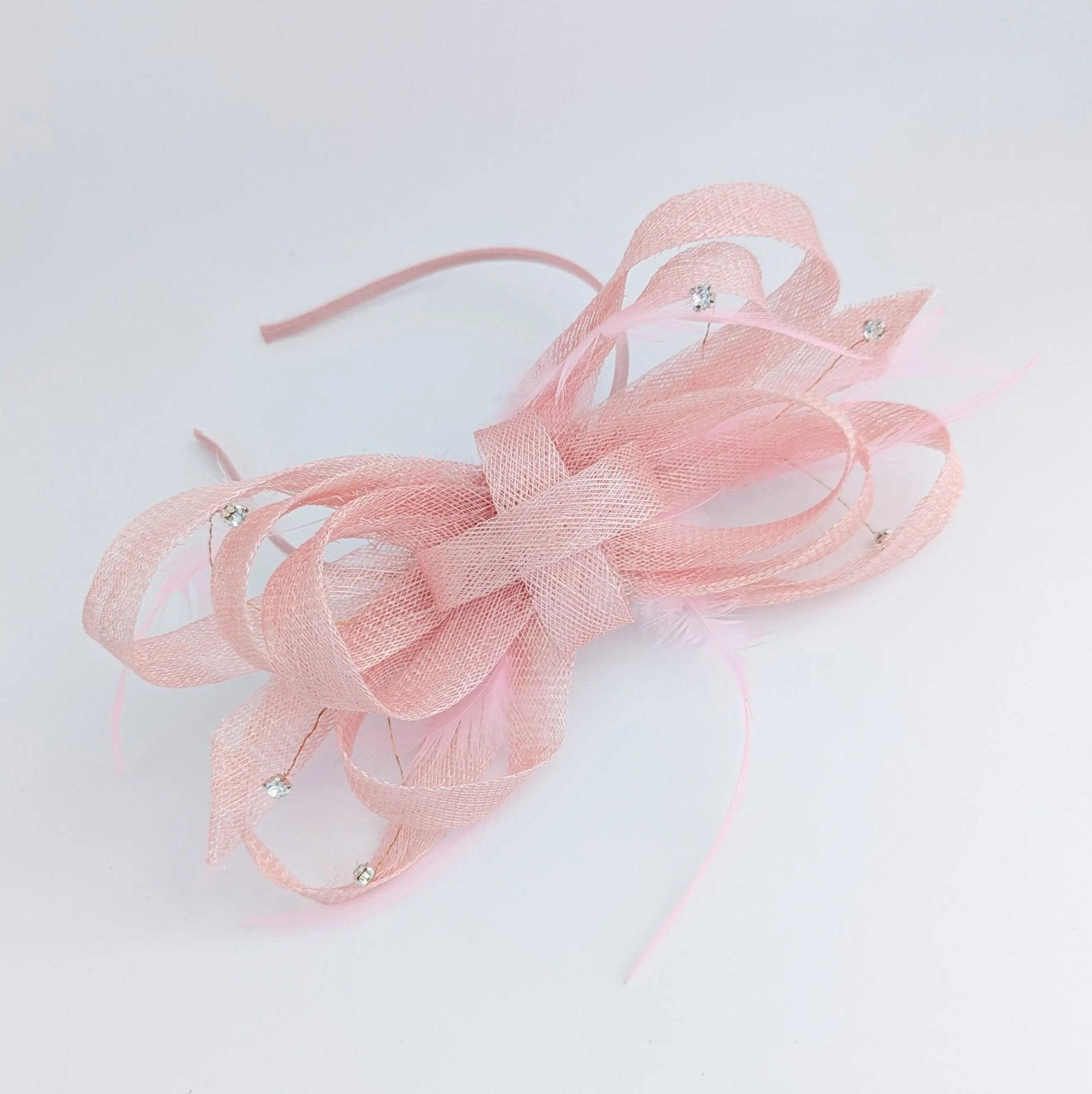 Light pink crystal feather fascinator hat - House of Hats
