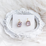 Light pink crystal gold emerald cut drop earrings - House of Hats