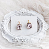 Light pink crystal gold emerald cut drop earrings - House of Hats