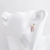 Light pink crystal gold emerald cut drop earrings - House of Hats
