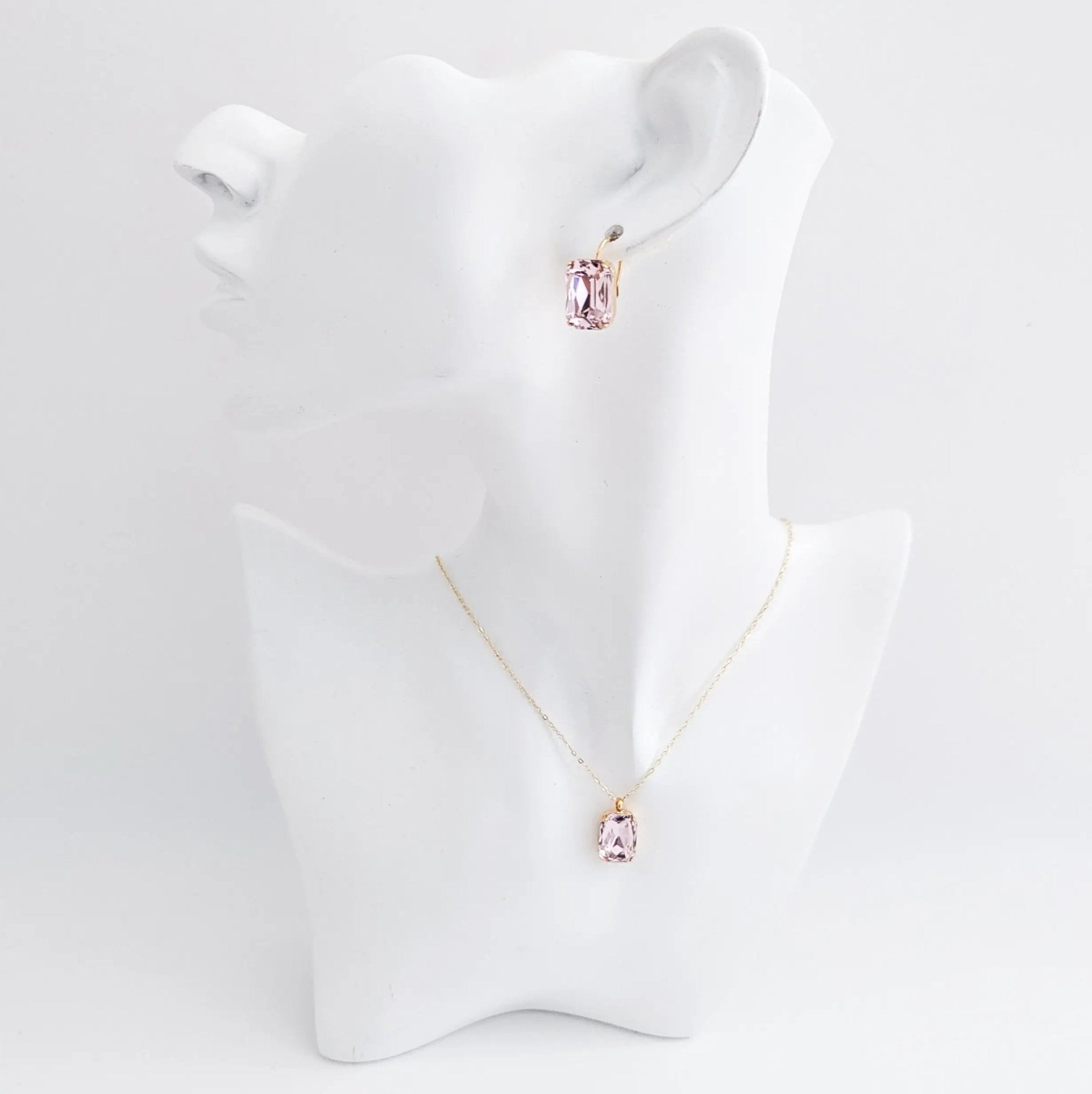 Light pink crystal gold emerald cut necklace - House of Hats