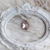 Light pink crystal gold emerald cut necklace - House of Hats