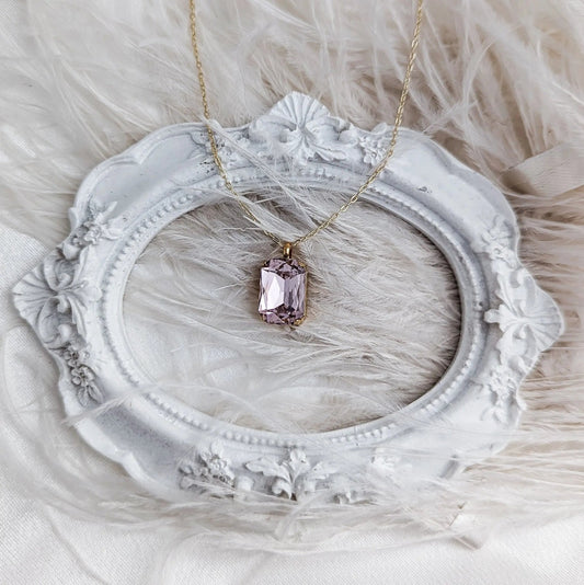 Light pink crystal gold emerald cut necklace - House of Hats
