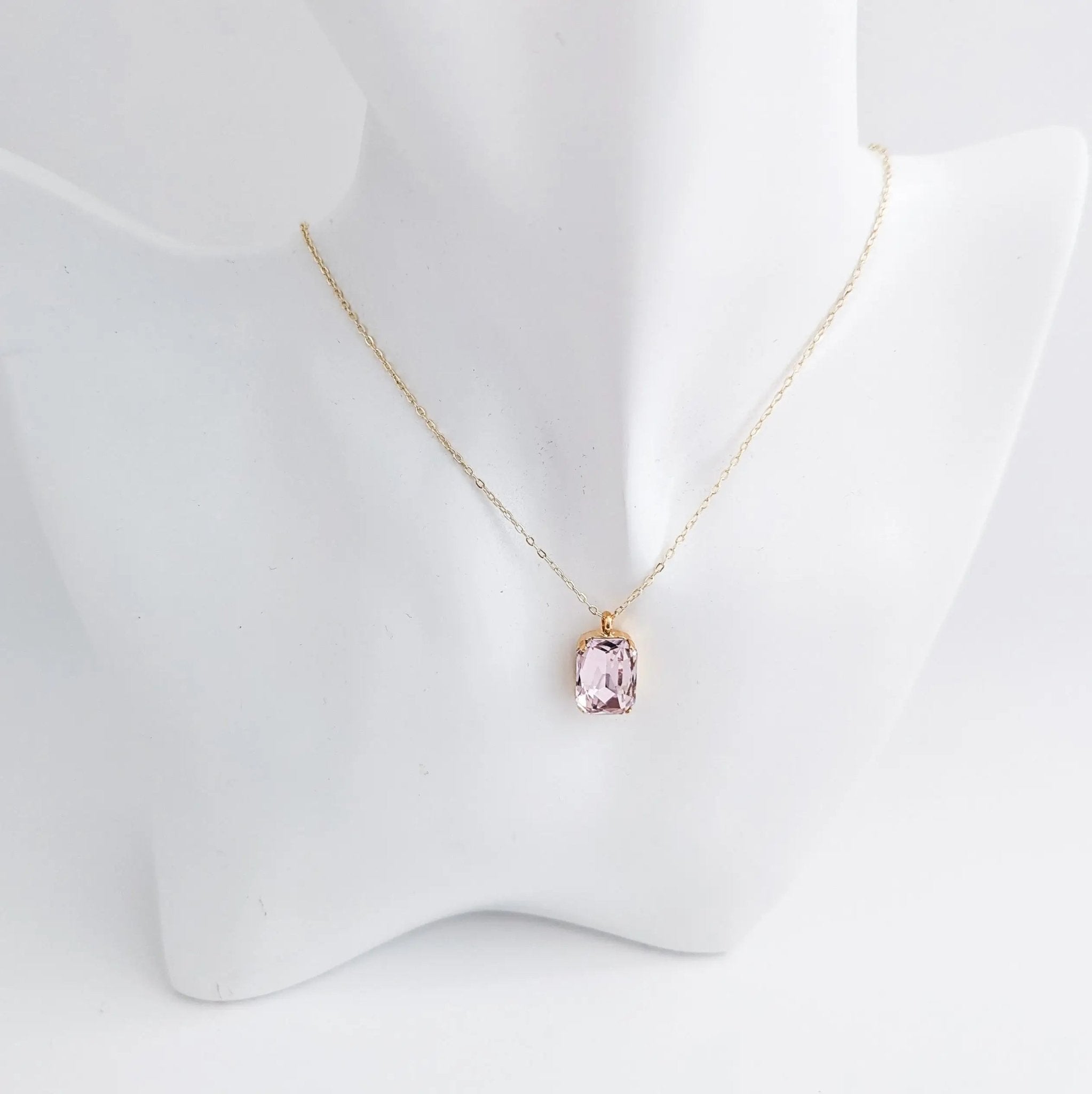 Light pink crystal gold emerald cut necklace - House of Hats