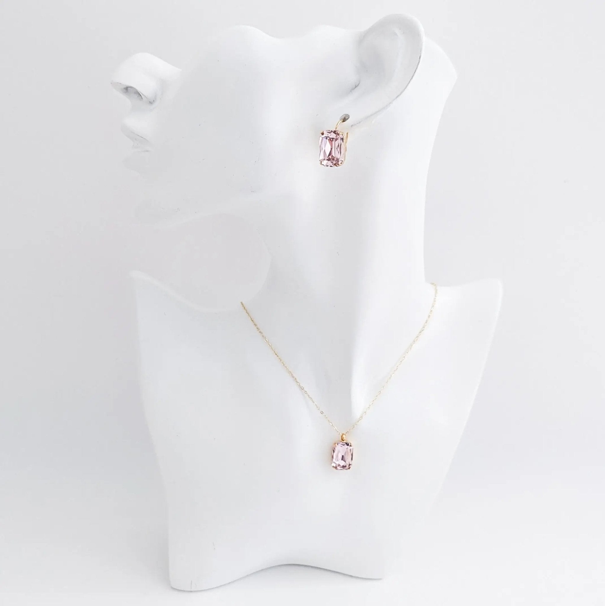 Light pink crystal gold emerald cut necklace - House of Hats