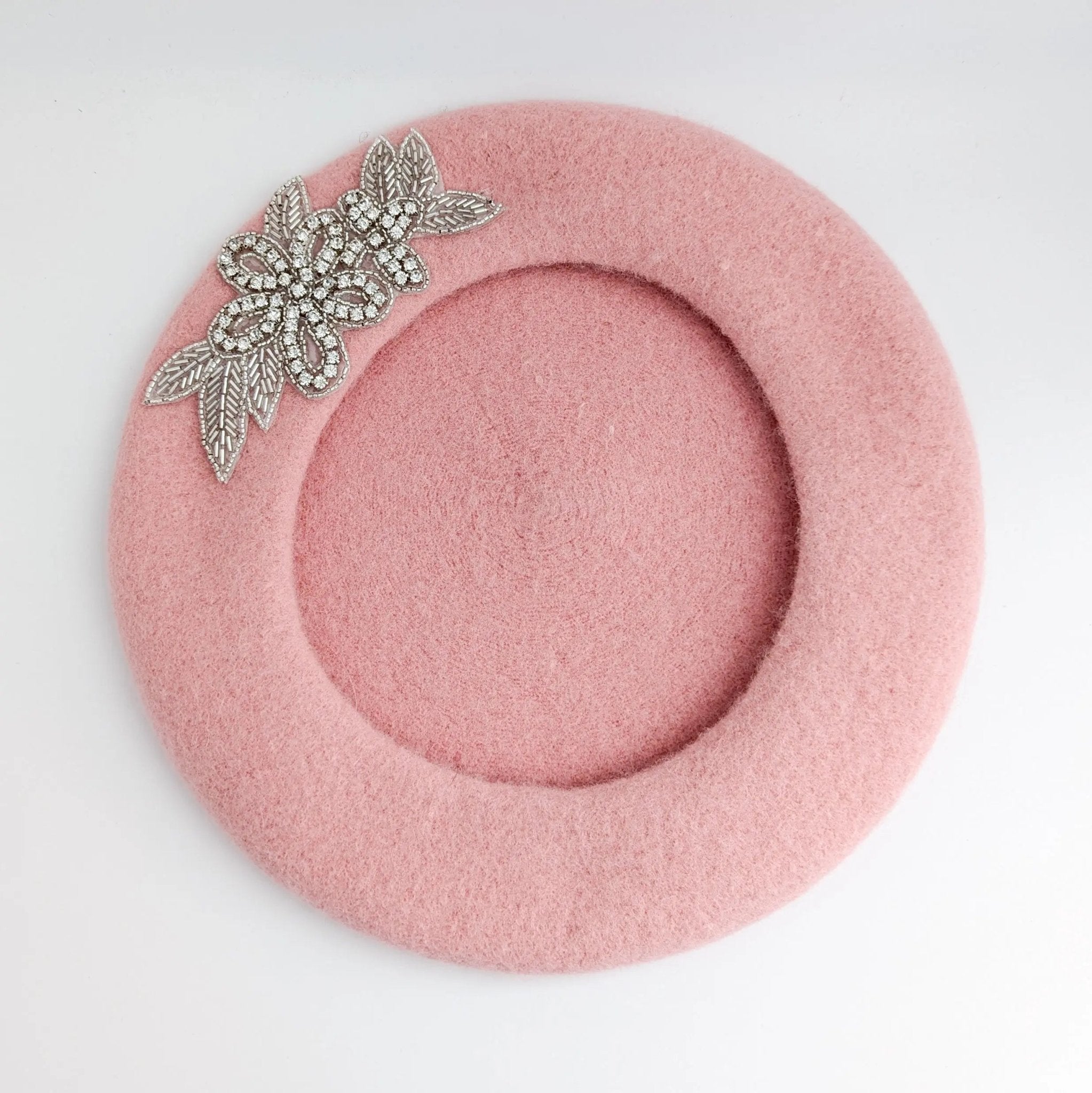 Light pink crystal wool felt french beret hat - House of Hats