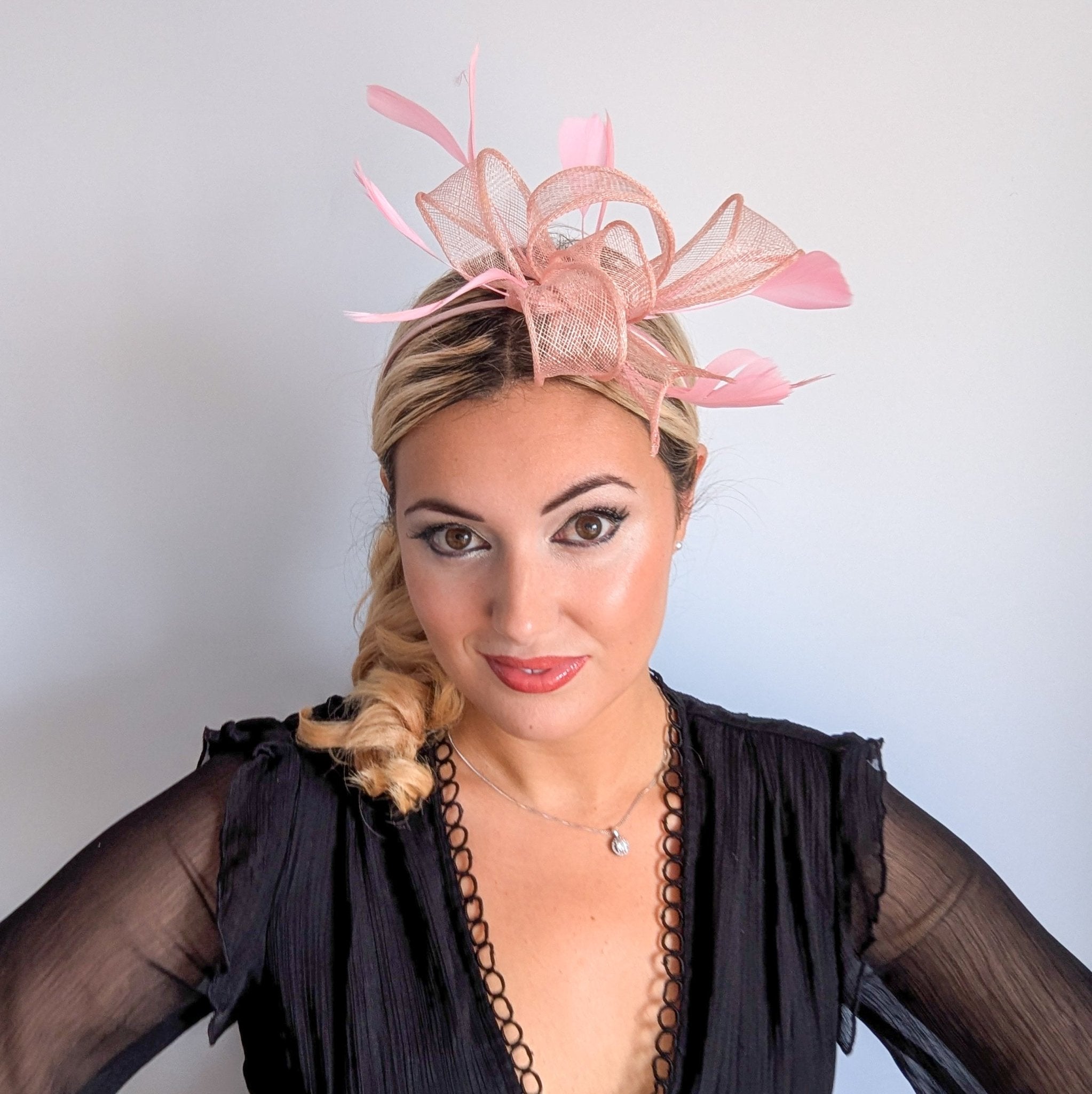 Light pink fascinator hat with feathers - House of Hats