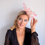 Light pink fascinator hat with feathers - House of Hats