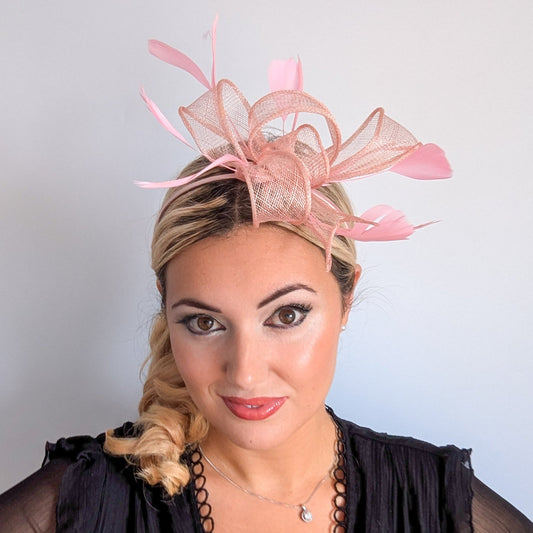 Light pink fascinator hat with feathers - House of Hats