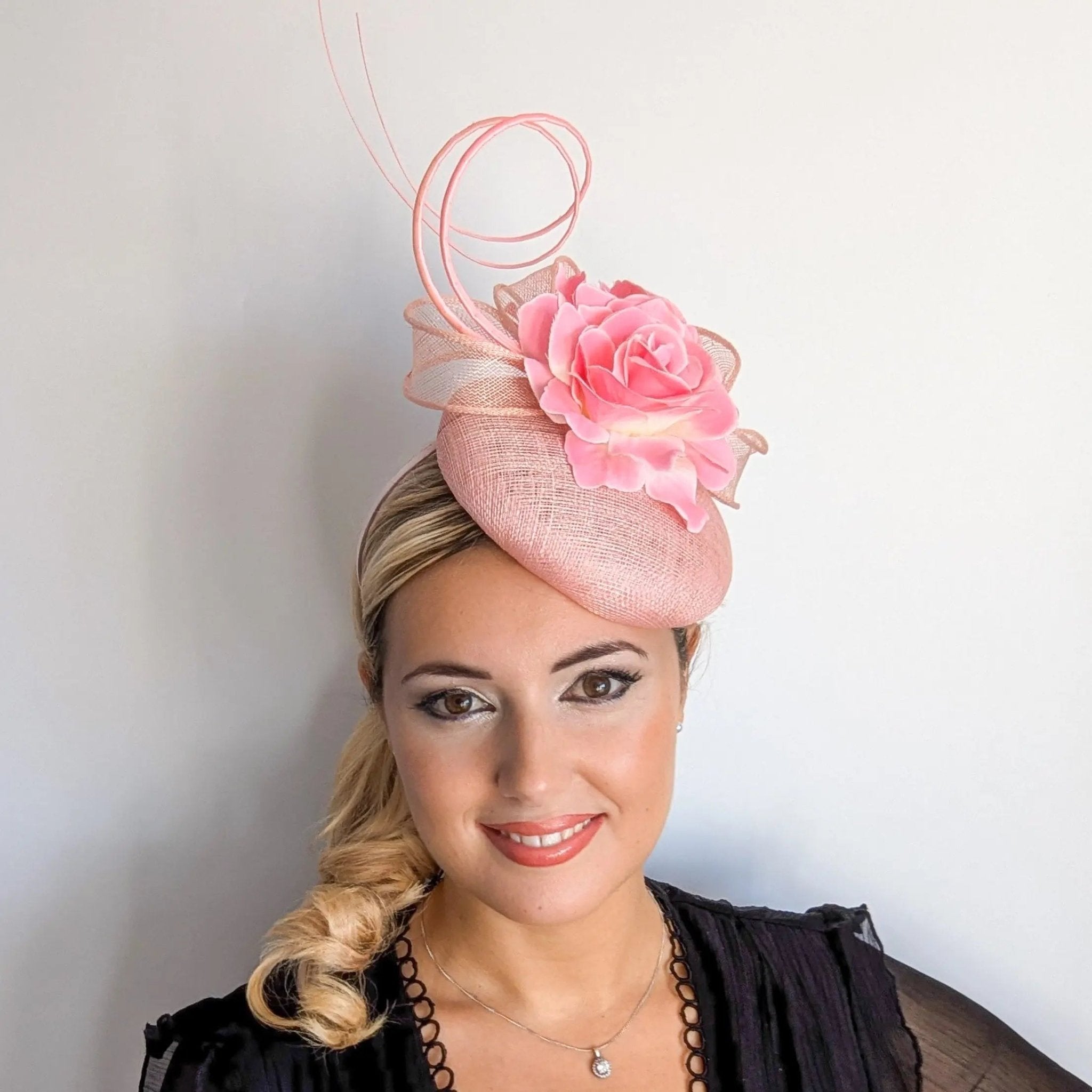 Light pink flower fascinator hat - House of Hats