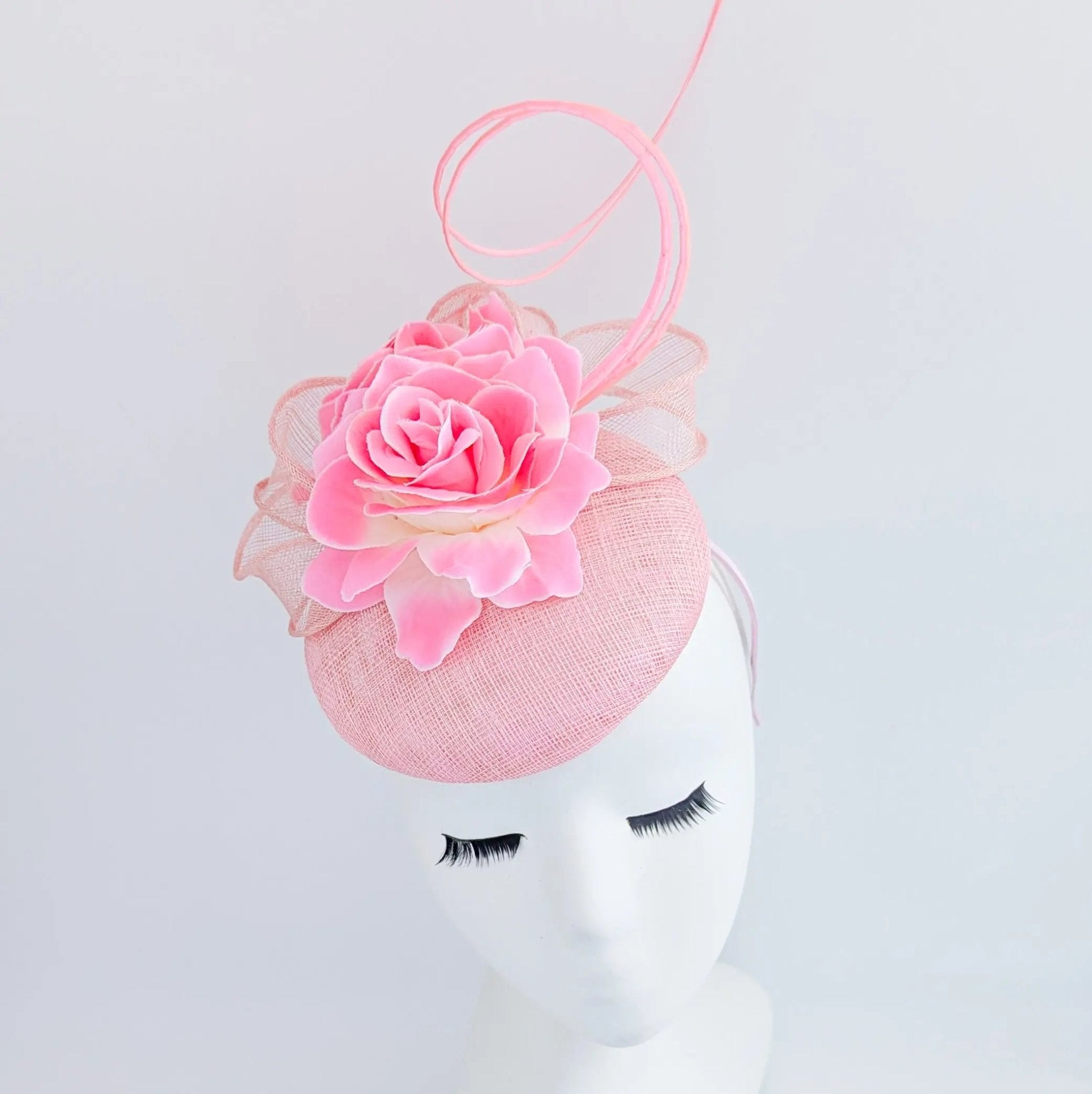 Light pink flower fascinator hat - House of Hats