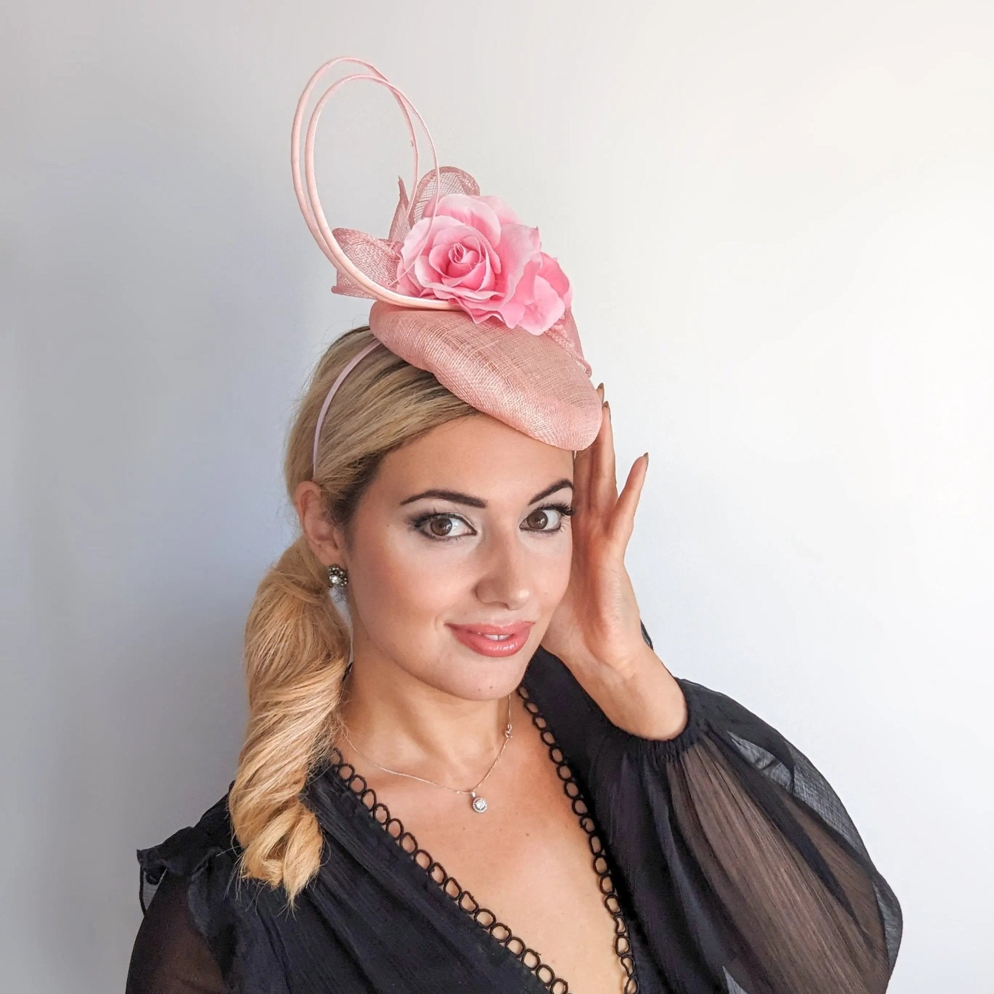 Light pink flower fascinator hat - House of Hats