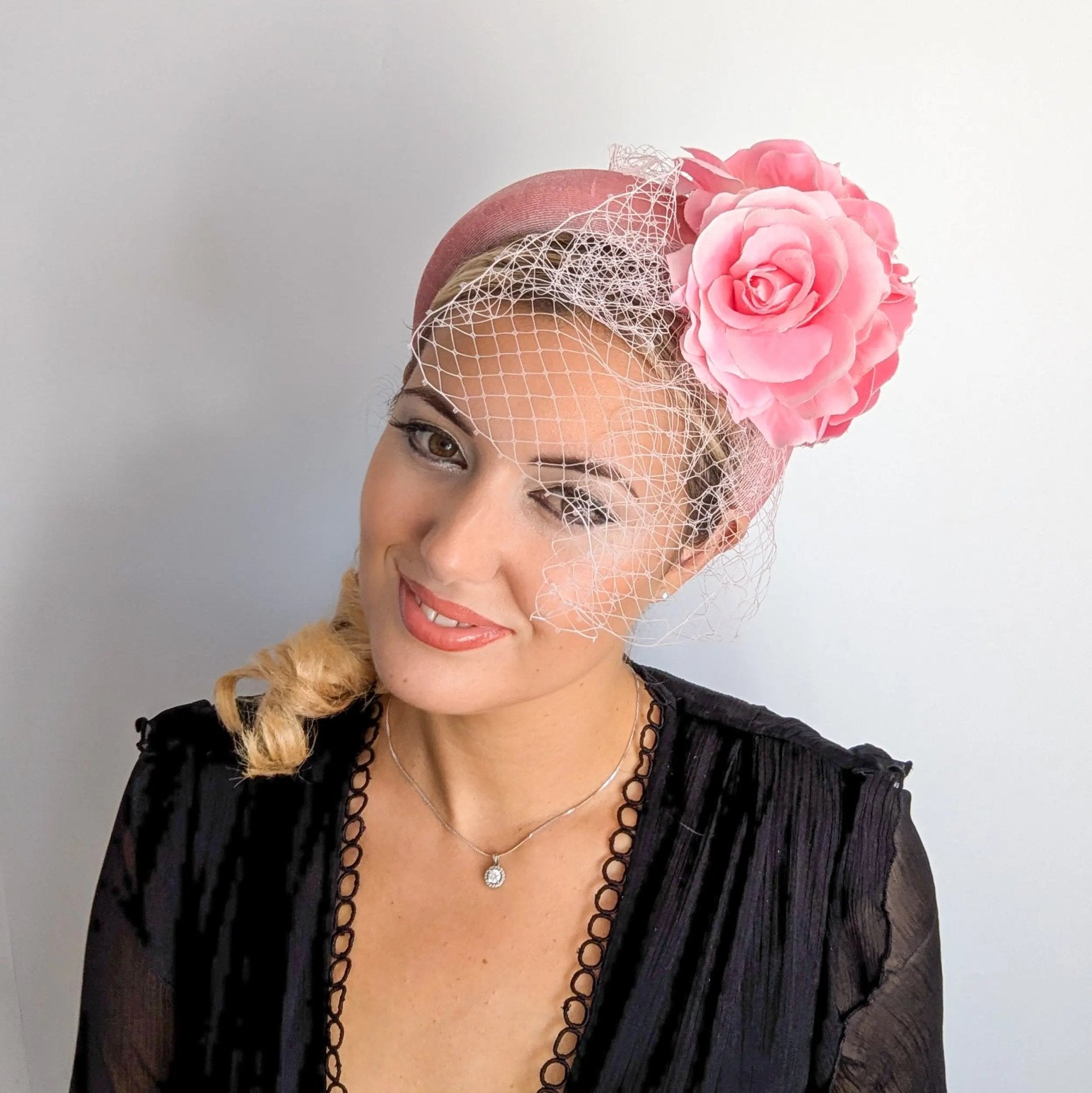 Light pink flower padded velvet headband fascinator - House of Hats