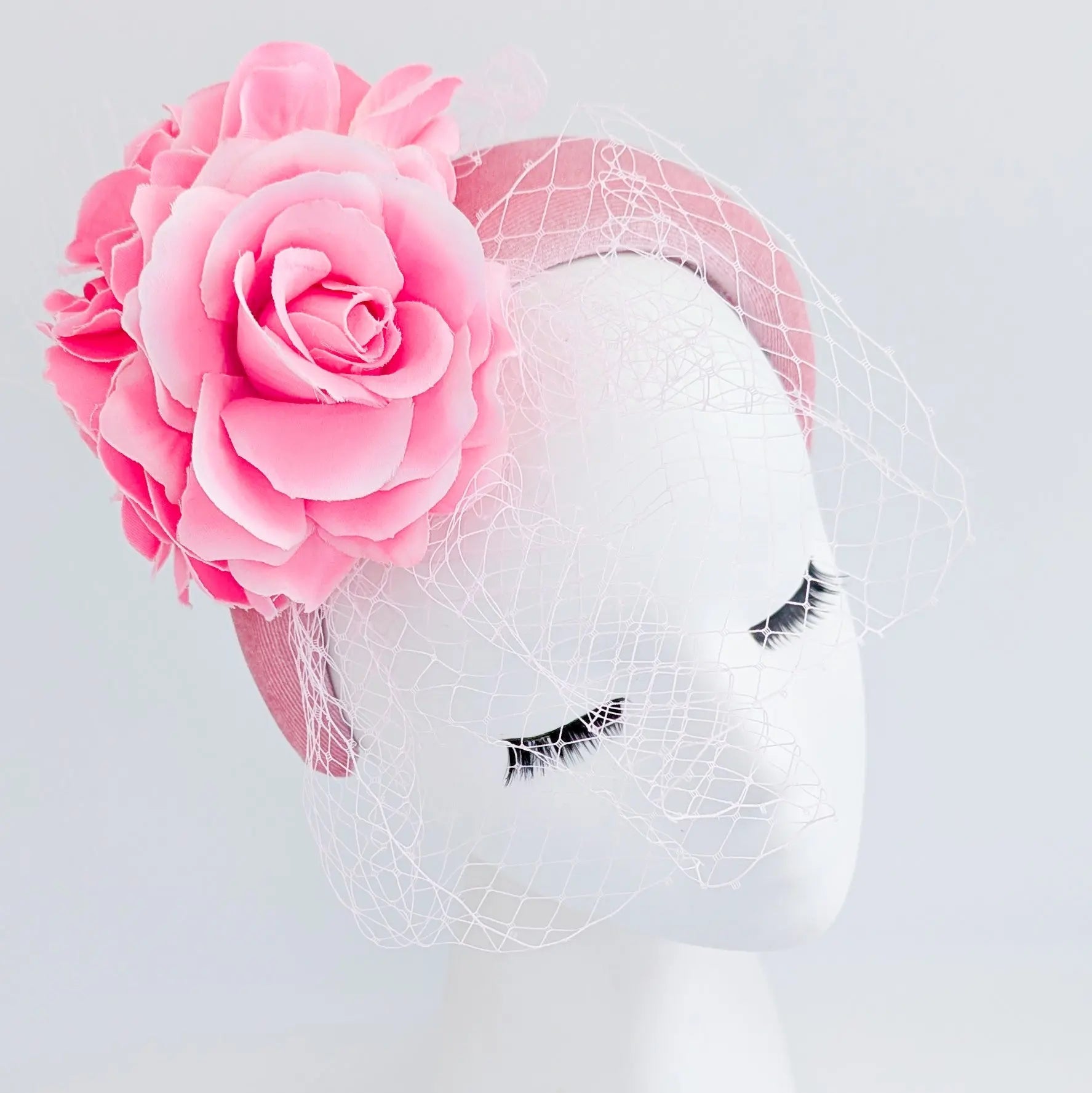 Light pink flower padded velvet headband fascinator - House of Hats